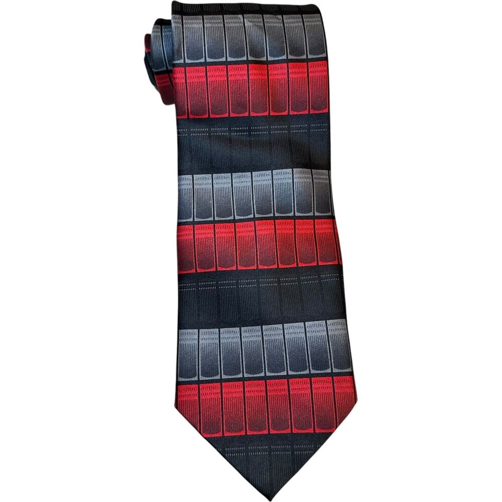 Giorgio Brutini Polyester Geometric Necktie Tie Men's Size 56" Black Red Gray